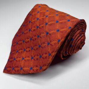 The Player Silk Men's Necktie Orange Jacquard Geometric Blue Diamonds Italy